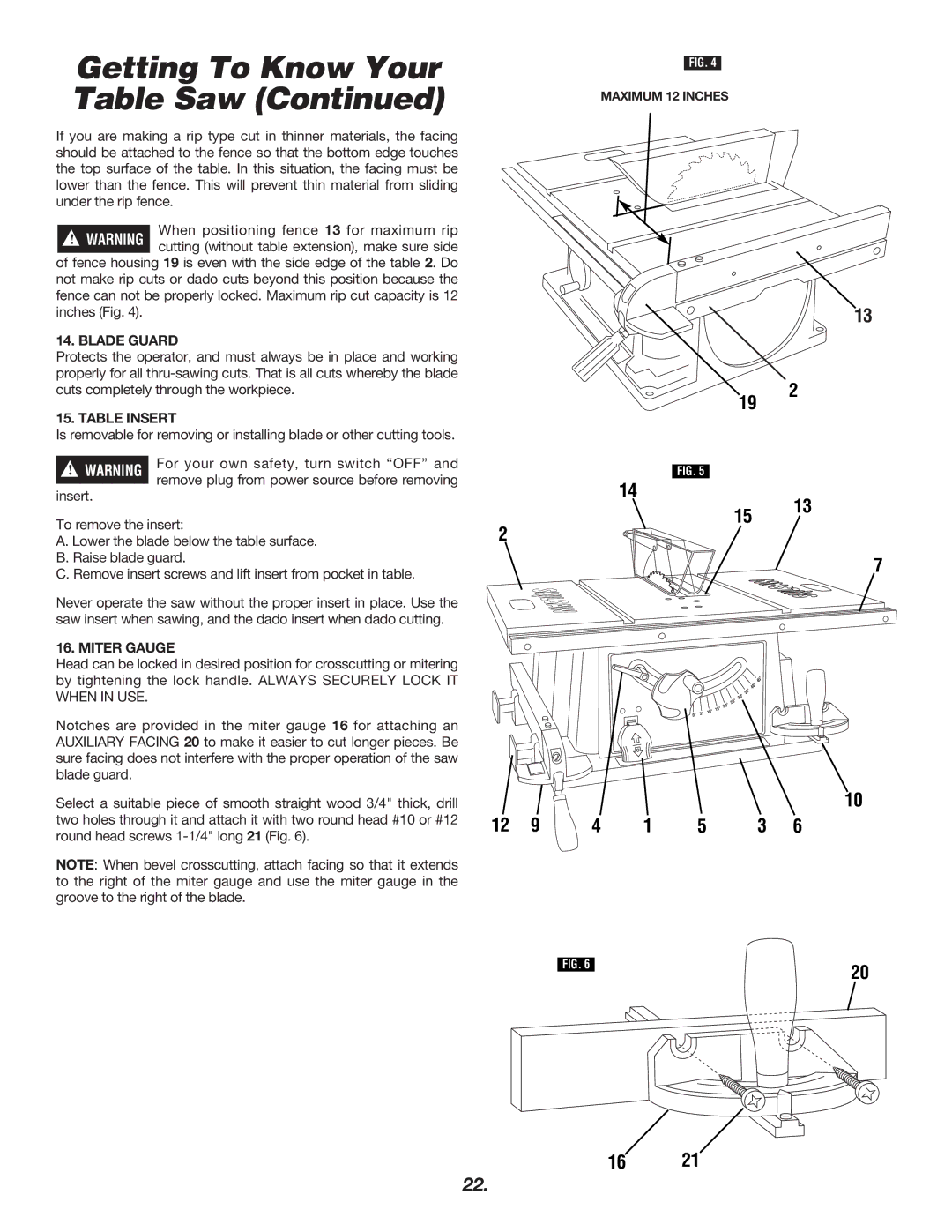 Skil 3400 manual Blade Guard, Table Insert, Miter Gauge 