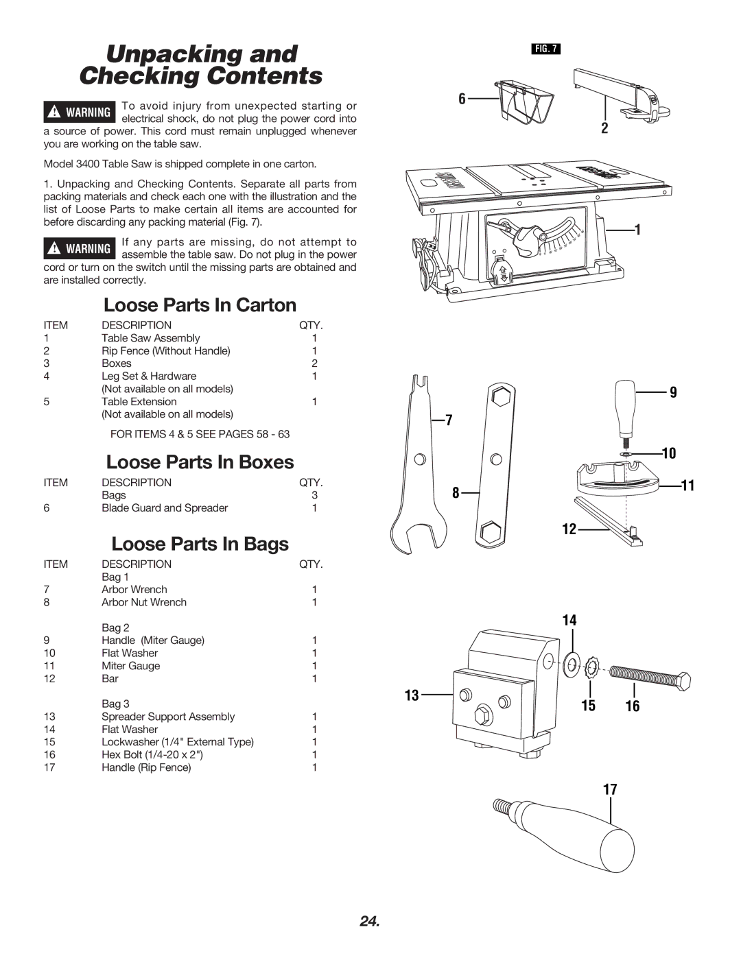 Skil 3400 manual Unpacking Checking Contents 