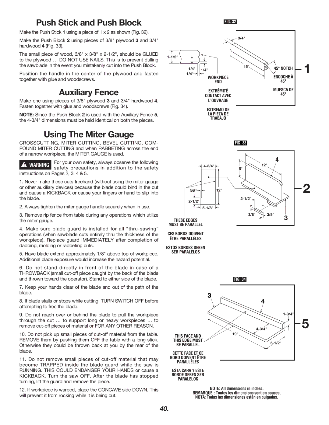 Skil 3400 manual Auxiliary Fence, Using The Miter Gauge 