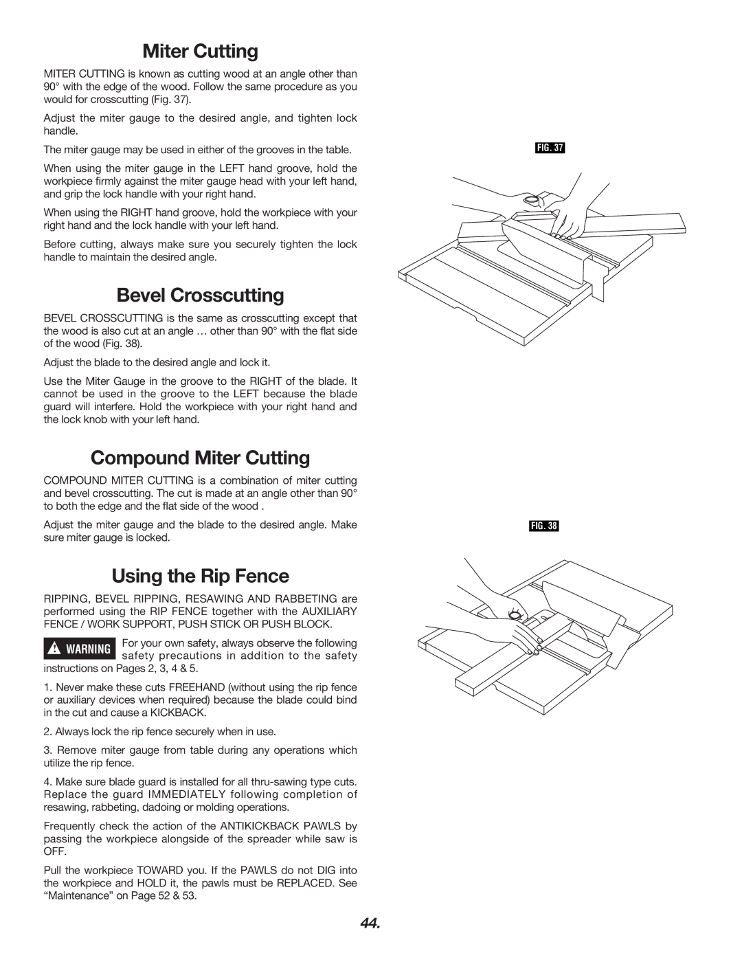 Skil 3400 manual Bevel Crosscutting, Compound Miter Cutting, Using the Rip Fence 