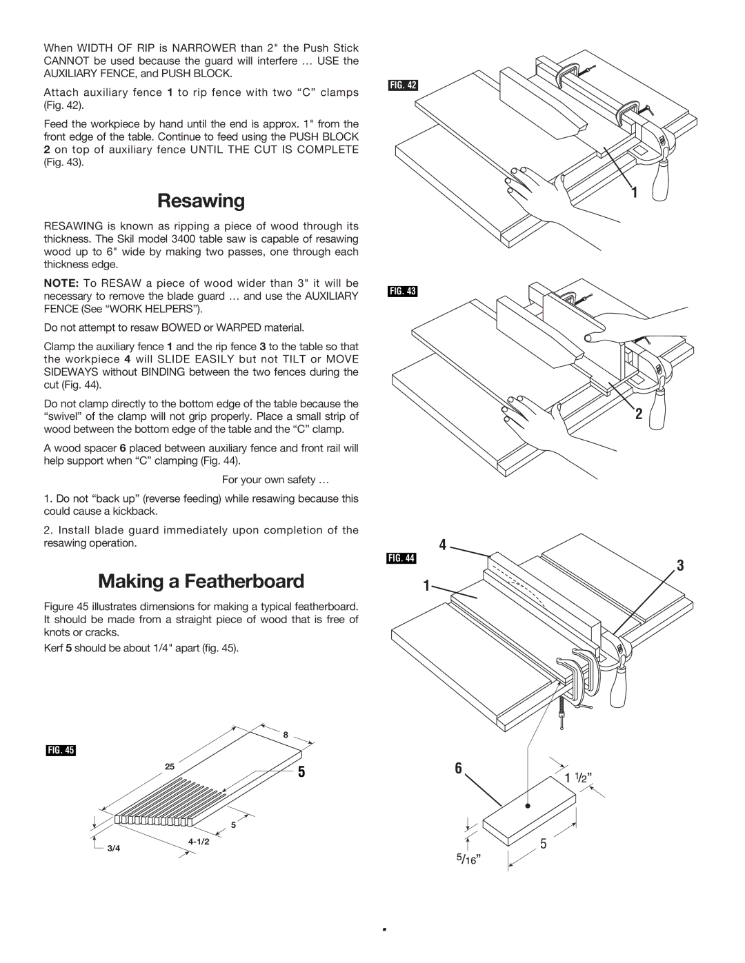 Skil 3400 manual Resawing, Making a Featherboard 