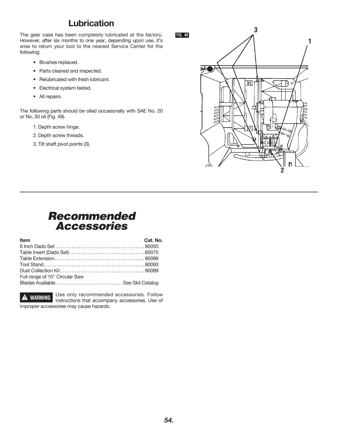 Skil 3400 manual Recommended Accessories, Lubrication 