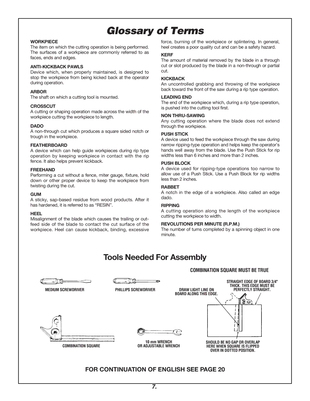 Skil 3400 manual Glossary of Terms, Tools Needed For Assembly 