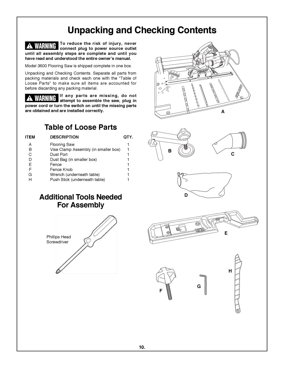 Skil 3600 manual Unpacking and checking contents 