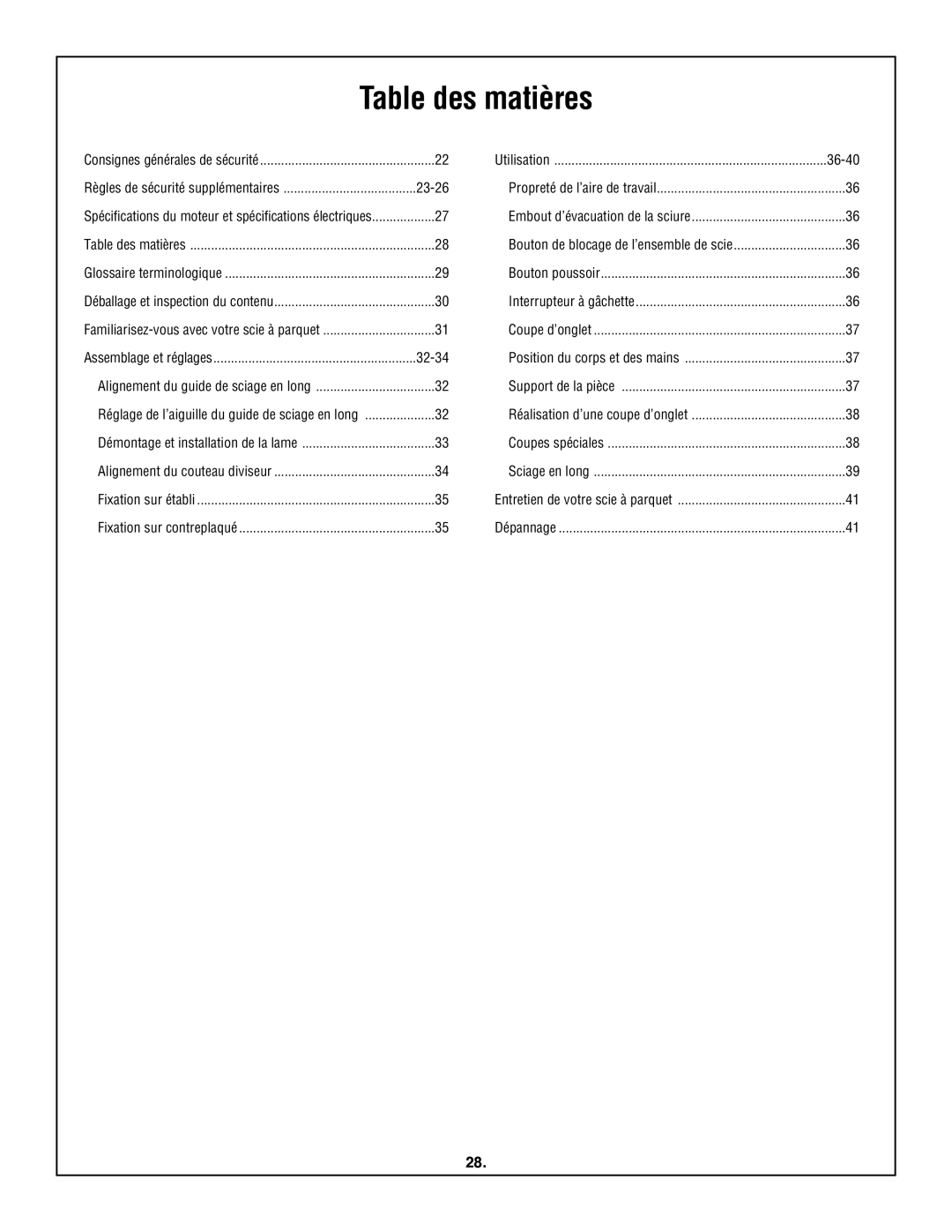 Skil 3600 manual Table des matières, 23-26 