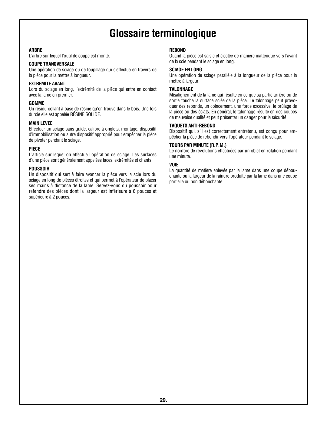 Skil 3600 manual Glossaire terminologique 