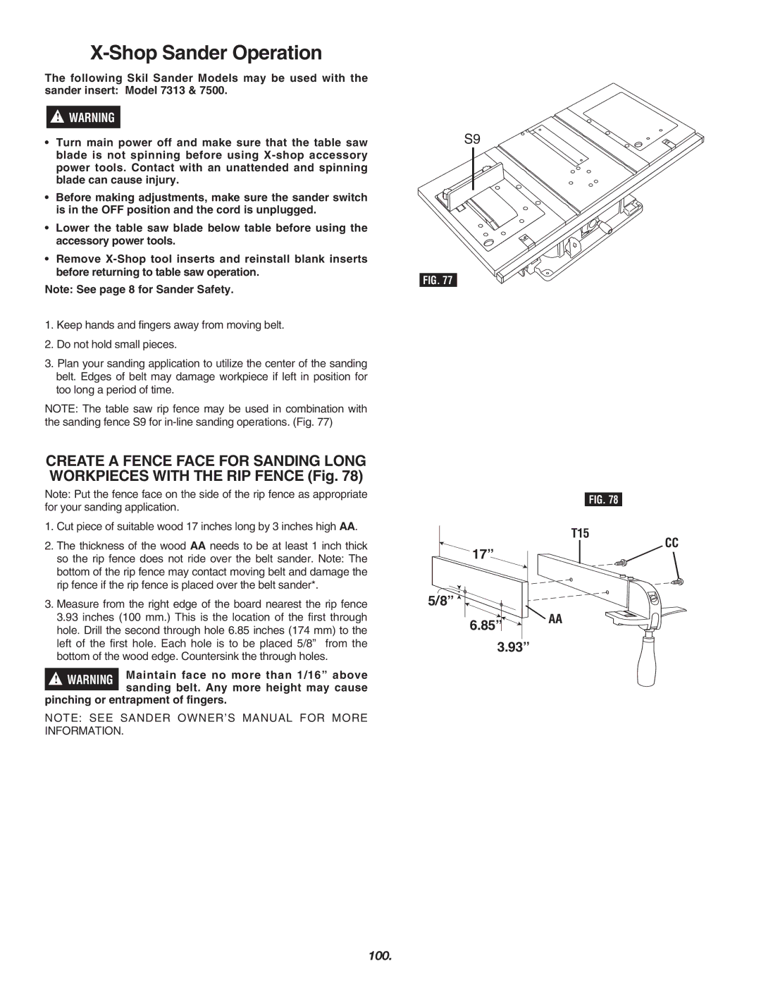 Skil 3700 manual Shop Sander Operation, Pinching or entrapment of fingers 