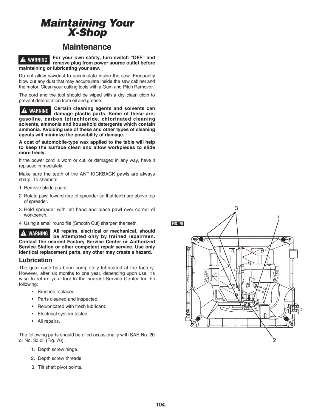 Skil 3700 manual Maintaining Your Shop, Maintenance, Lubrication 