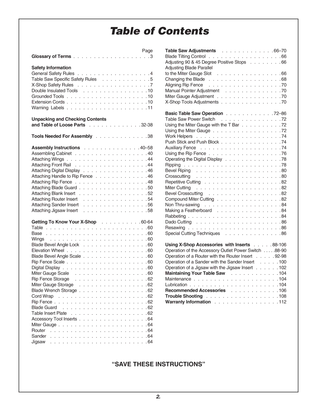 Skil 3700 manual Table of Contents 