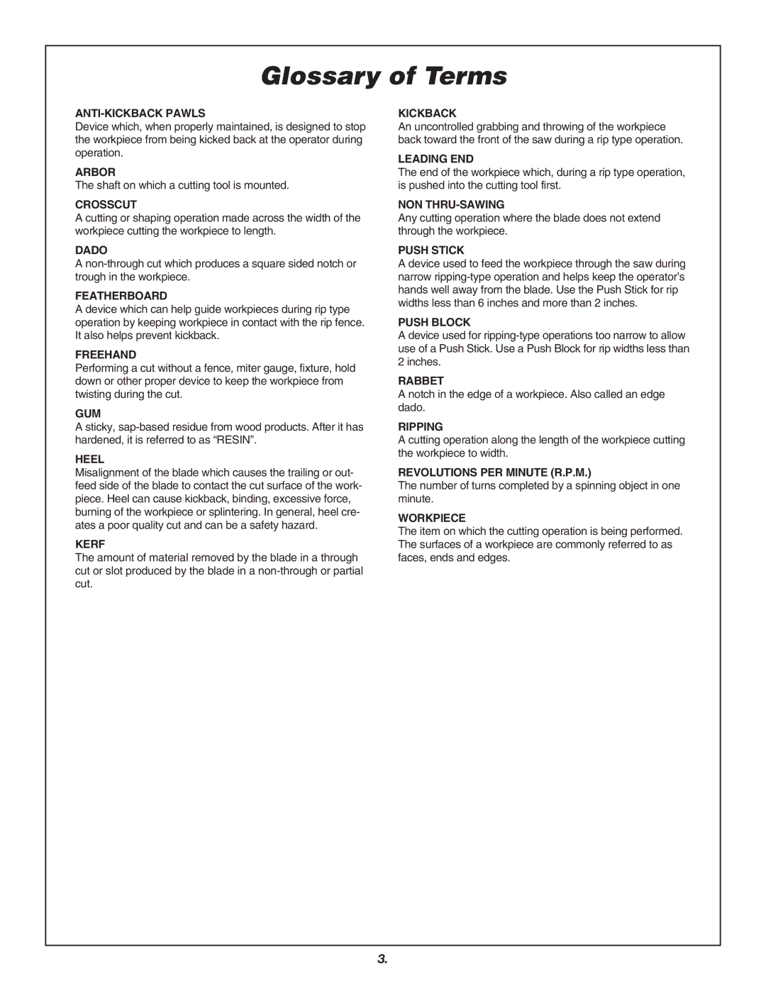 Skil 3700 manual Glossary of Terms 