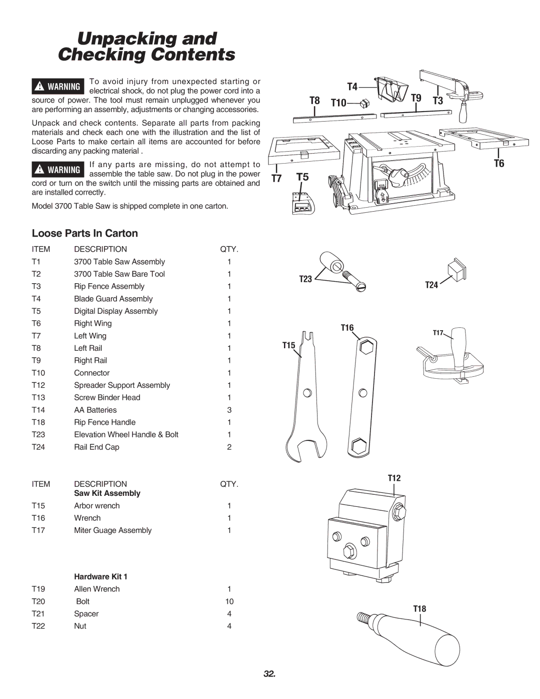 Skil 3700 manual Unpacking Checking Contents 