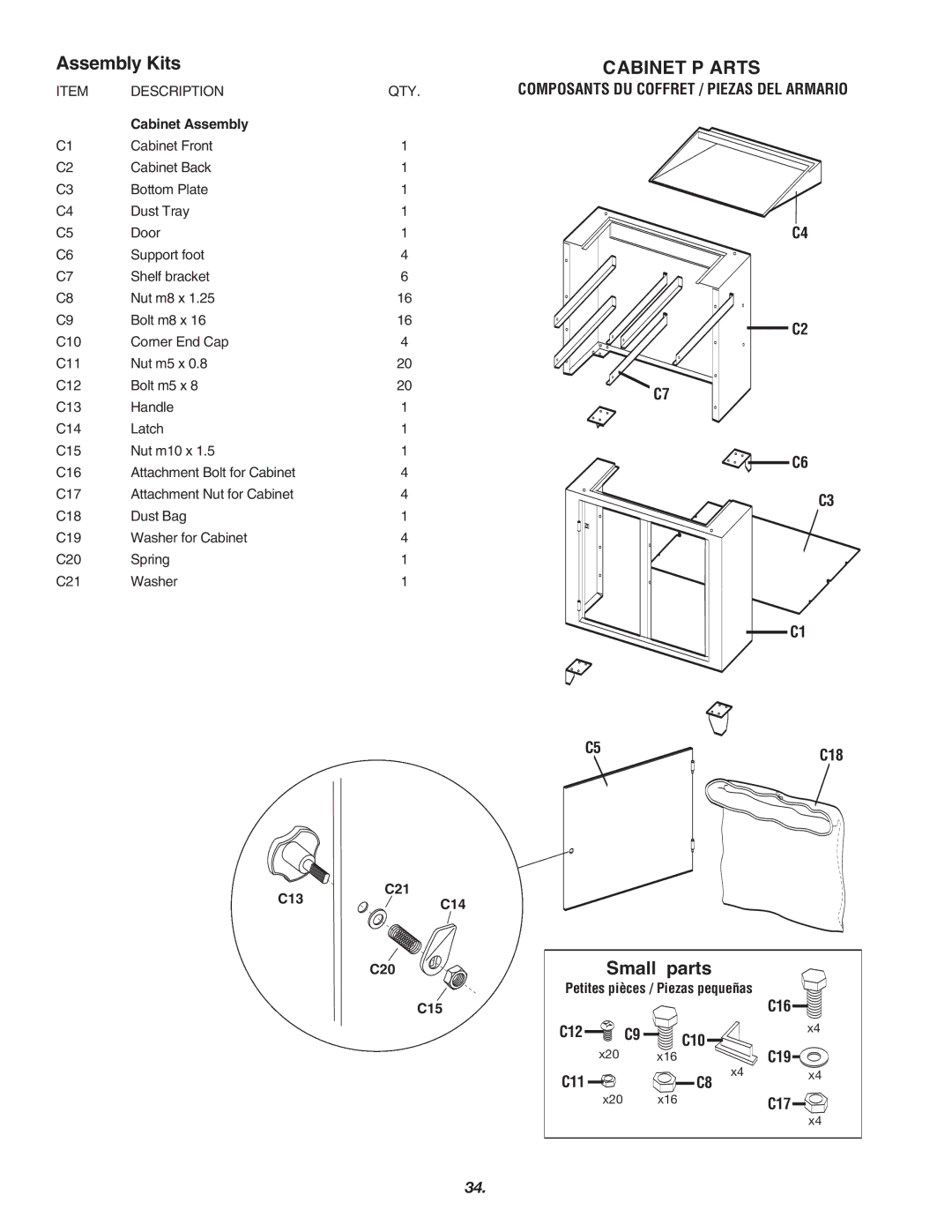 Skil 3700 manual Assembly Kits, Cabinet P Arts, Small parts 