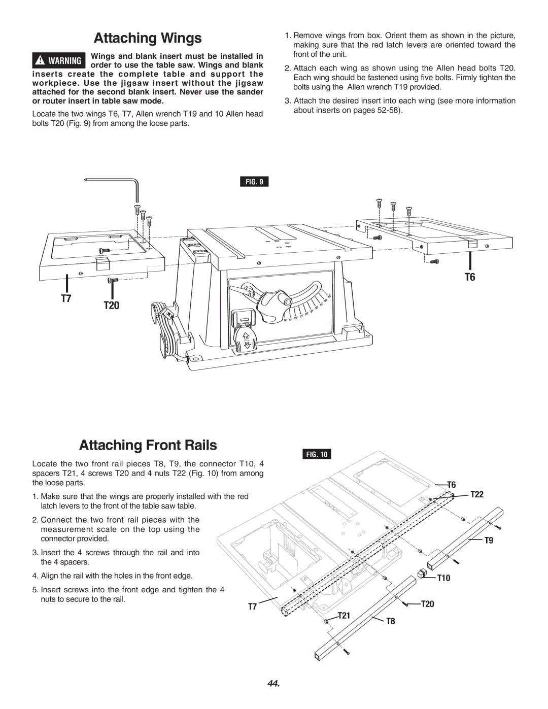 Skil 3700 manual Attaching Wings, Attaching Front Rails 