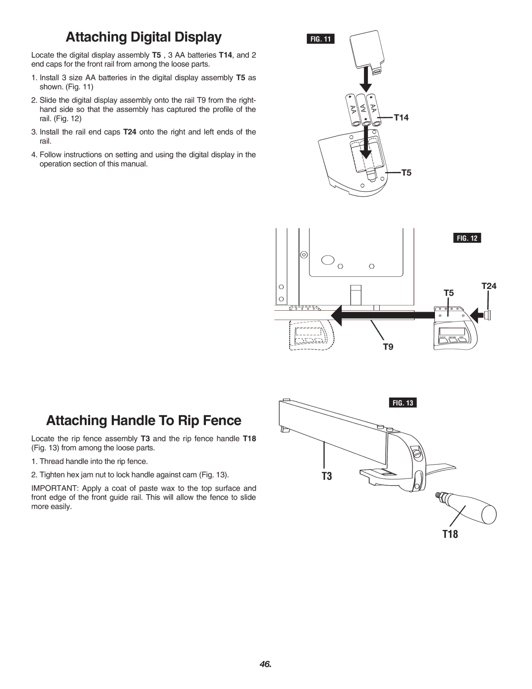 Skil 3700 manual Attaching Digital Display, Attaching Handle To Rip Fence, T18 