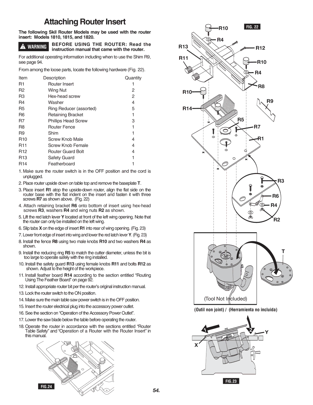 Skil 3700 manual Attaching Router Insert, Outil non joint / Herramienta no incluida 