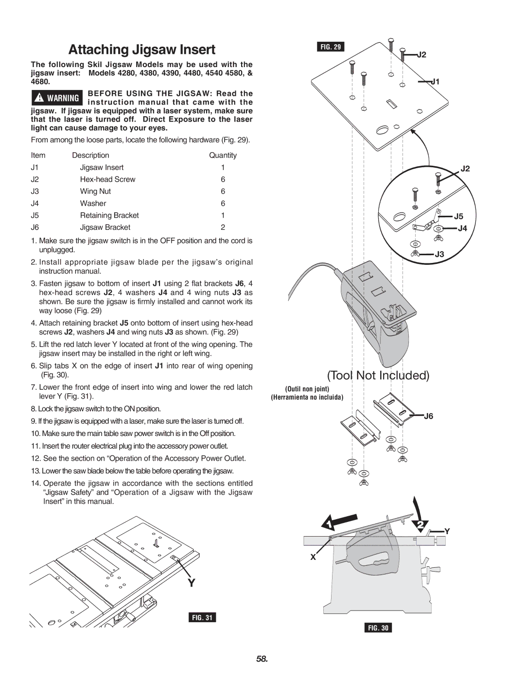 Skil 3700 manual Attaching Jigsaw Insert 