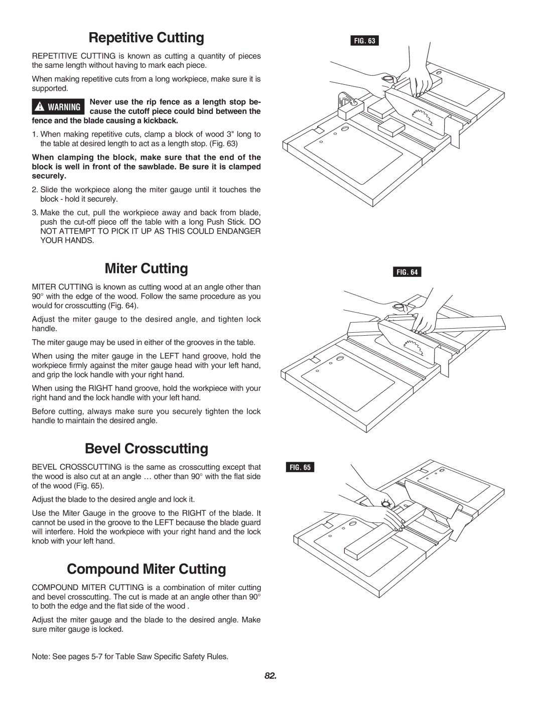 Skil 3700 manual Repetitive Cutting, Bevel Crosscutting, Compound Miter Cutting 