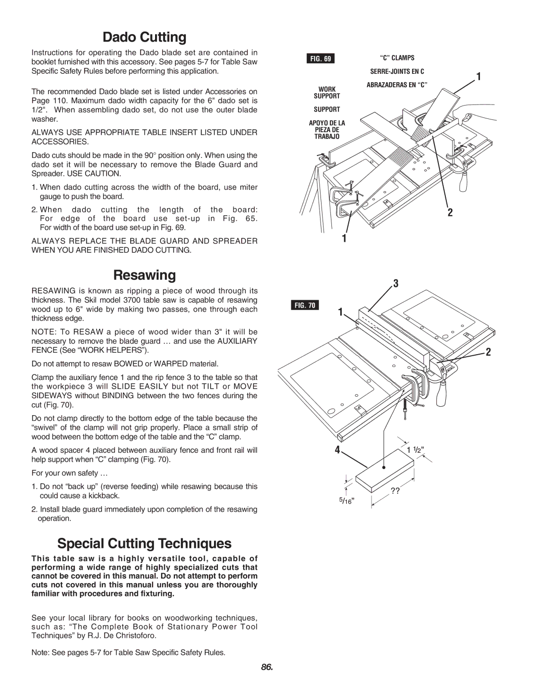 Skil 3700 manual Dado Cutting, Resawing, Special Cutting Techniques 