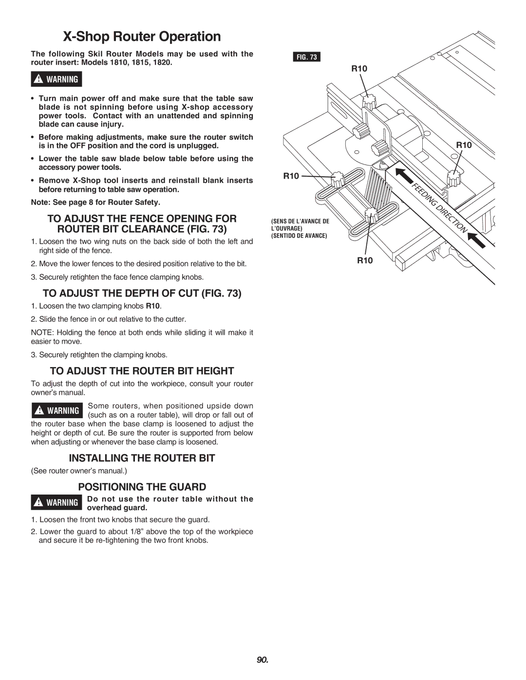 Skil 3700 Shop Router Operation, To Adjust the Fence Opening for Router BIT Clearance FIG, To Adjust the Depth of CUT FIG 