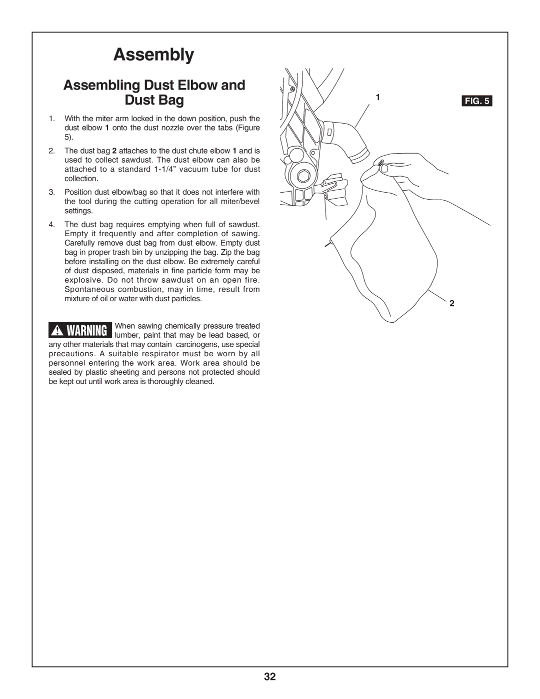 Skil 3800-02 manual Assembling Dust Elbow Dust Bag 