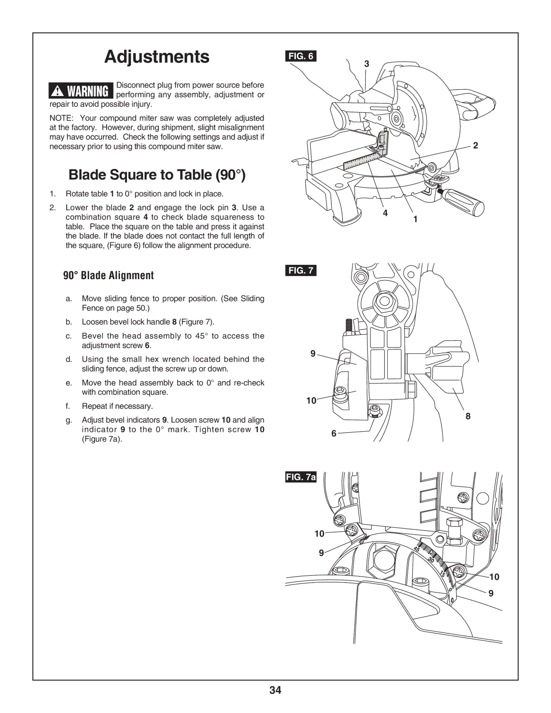 Skil 3800-02 manual Adjustments, Blade Square to Table, Blade Alignment, Disconnect plug from power source before 