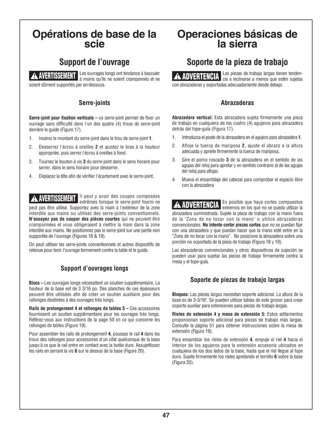 Skil 3800-02 manual Support de l’ouvrage, Soporte de la pieza de trabajo, Serre-joints, Support d’ouvrages longs 