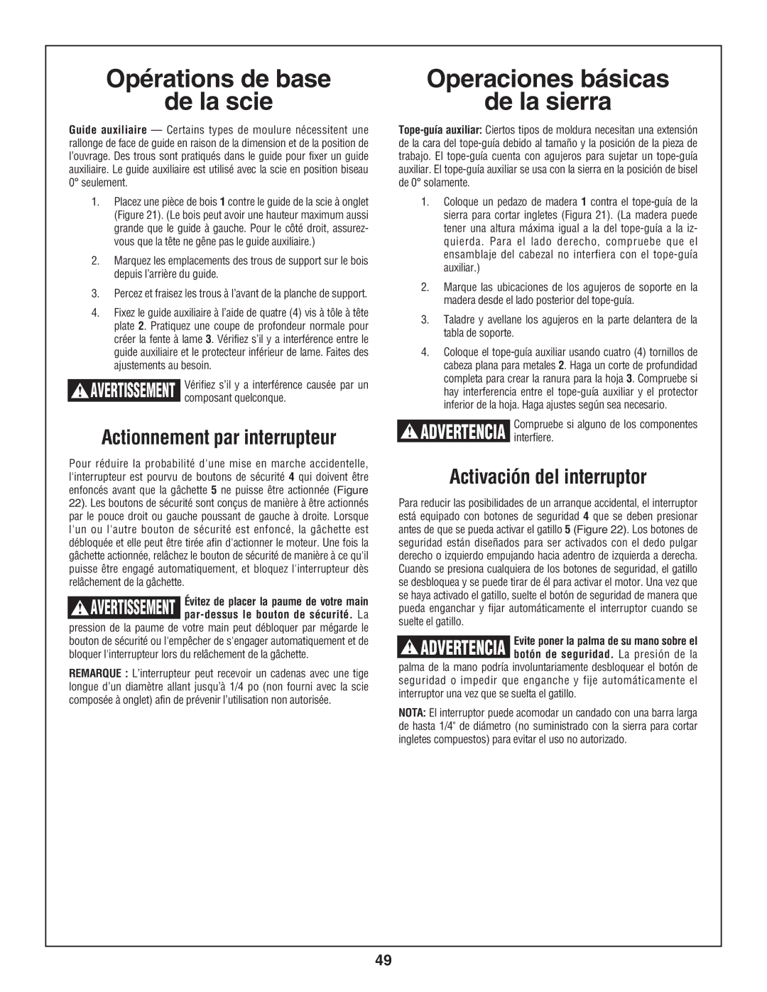 Skil 3800-02 manual Actionnement par interrupteur, Activación del interruptor 