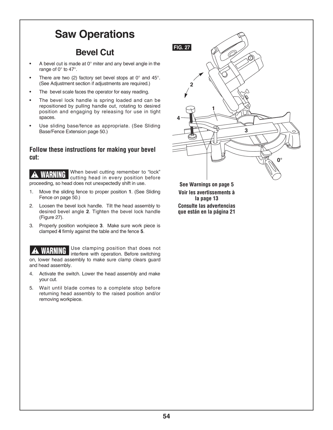 Skil 3800-02 Bevel Cut, Follow these instructions for making your bevel cut, See Warnings on Voir les avertissements à 