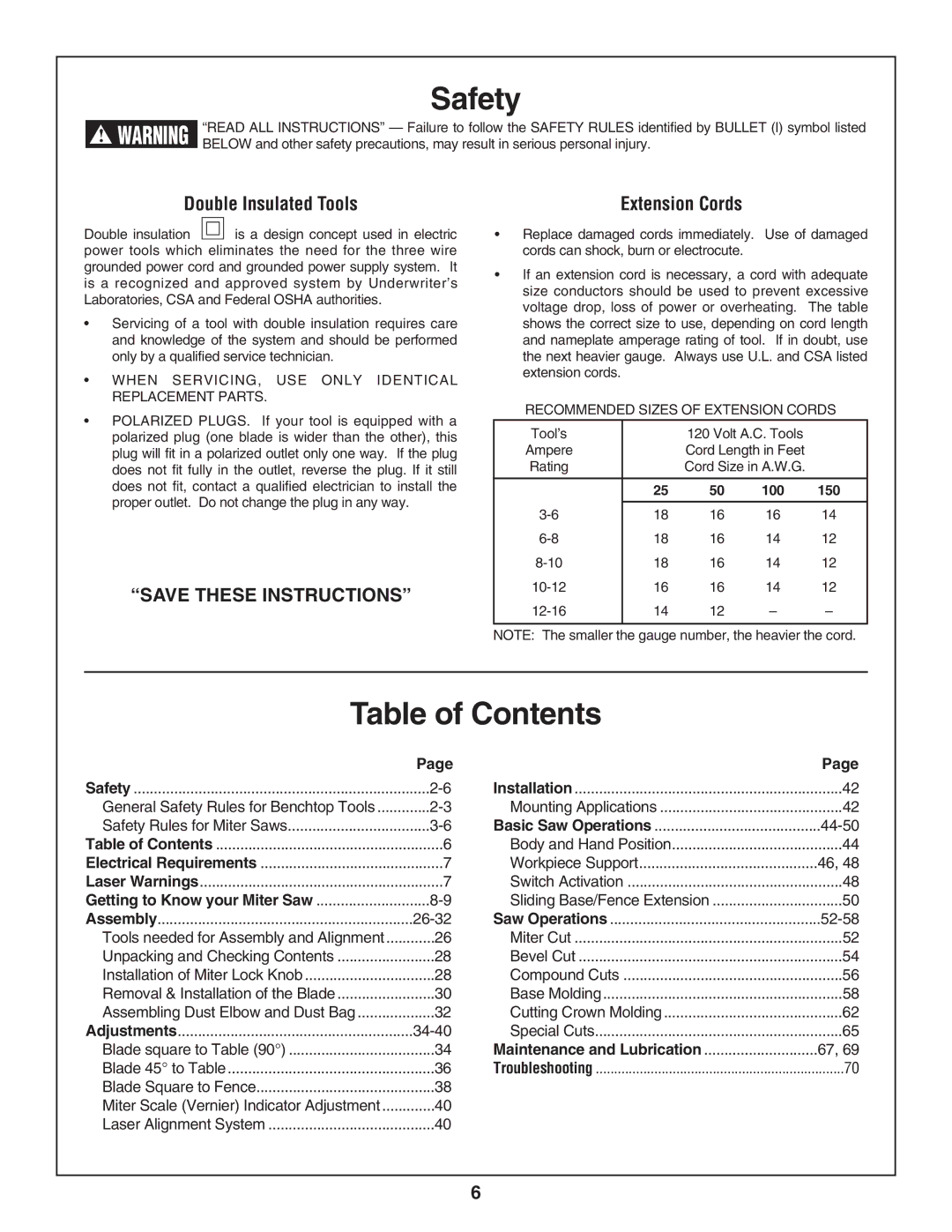 Skil 3800-02 manual Table of Contents 