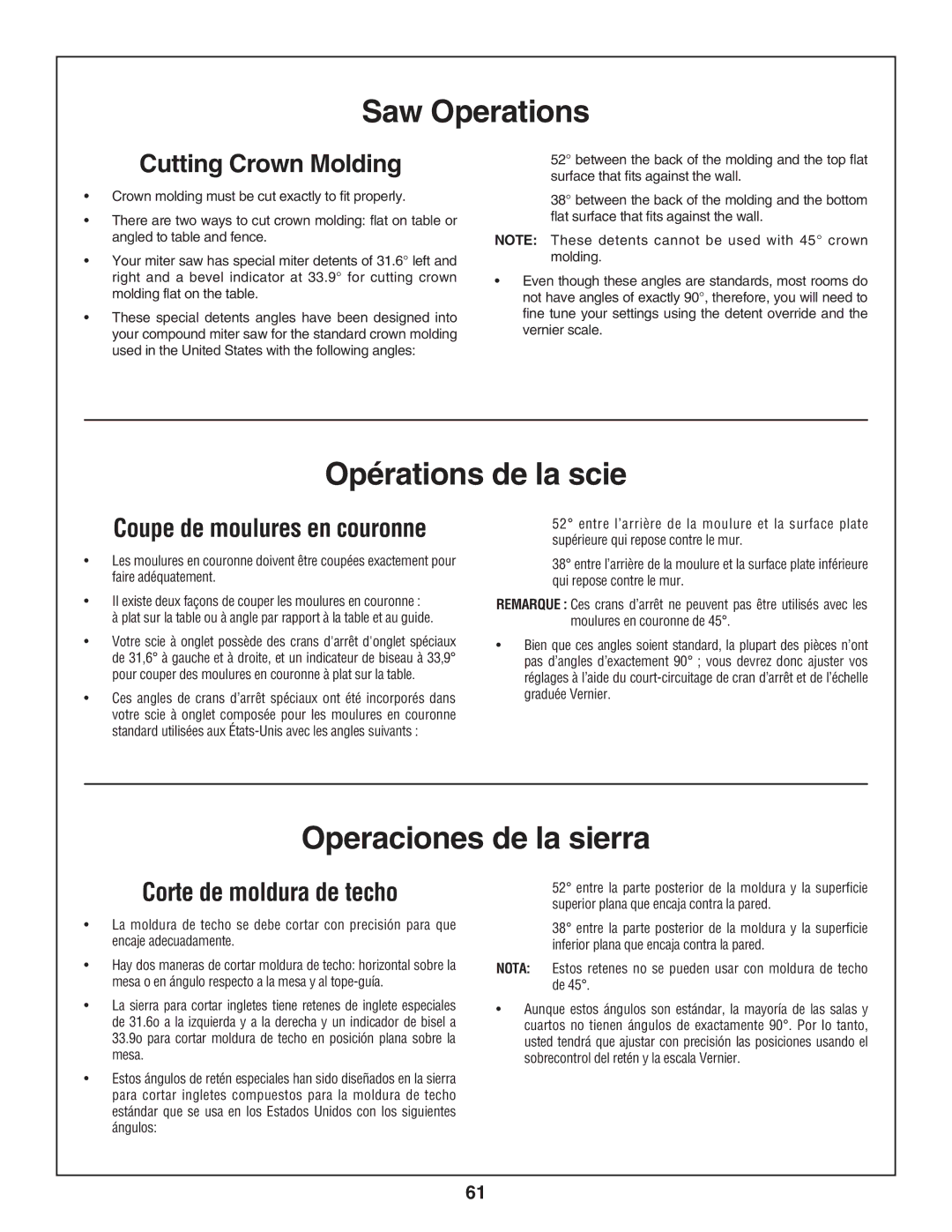 Skil 3800-02 manual Cutting Crown Molding, Corte de moldura de techo 