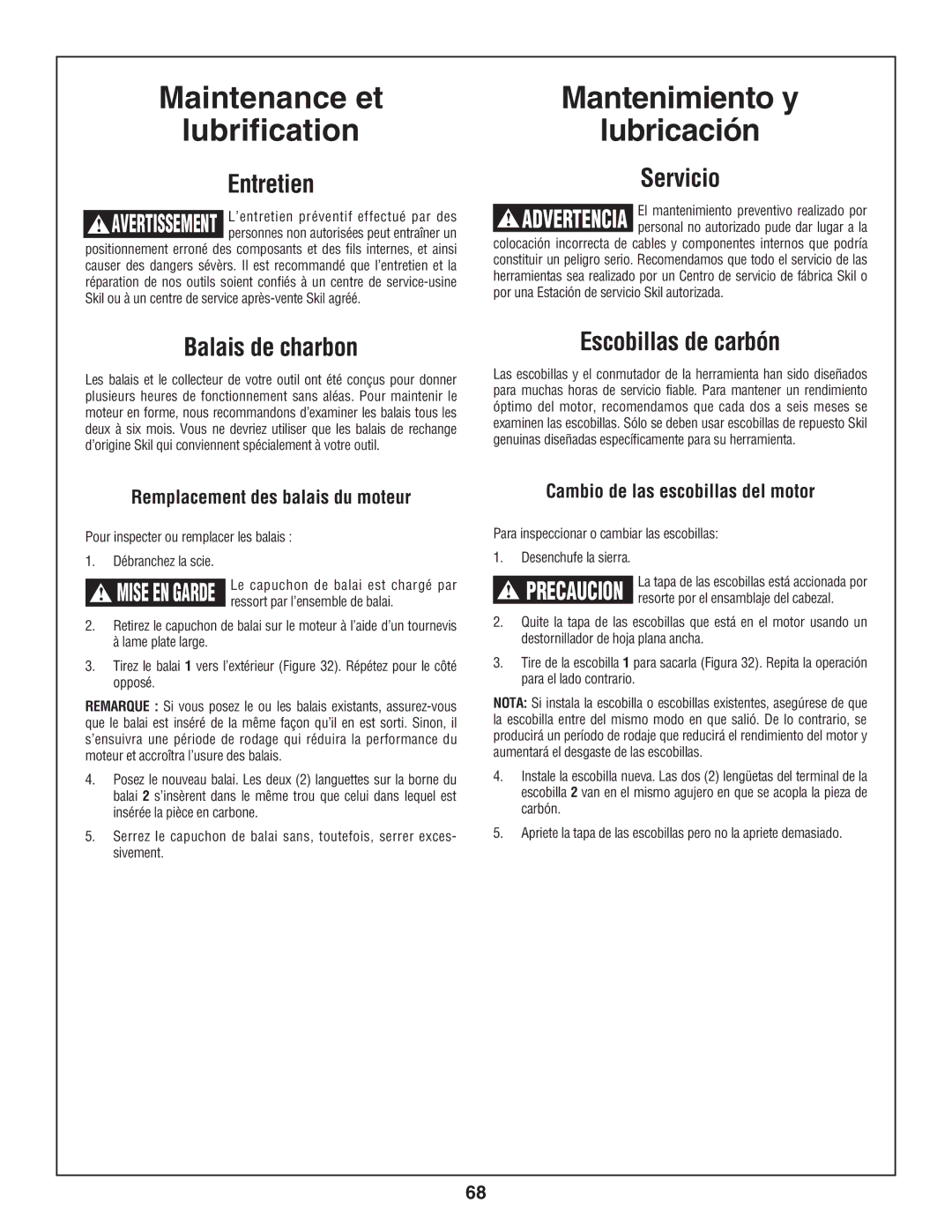 Skil 3800-02 manual Maintenance et Lubrification, Mantenimiento y Lubricación 