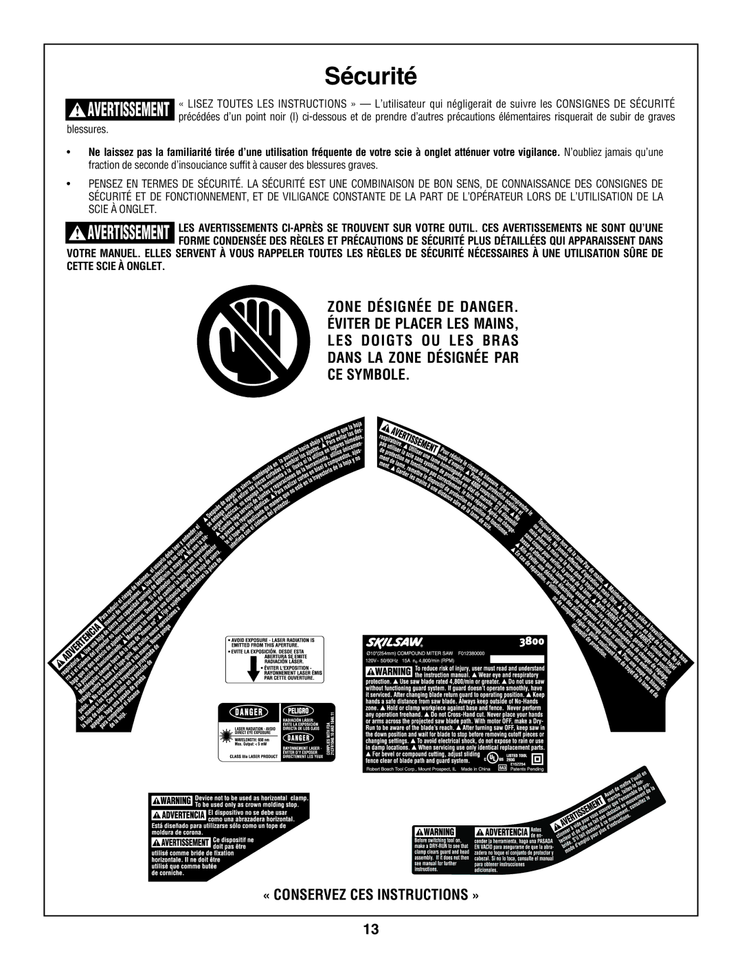 Skil 3800 manual Sécurité 