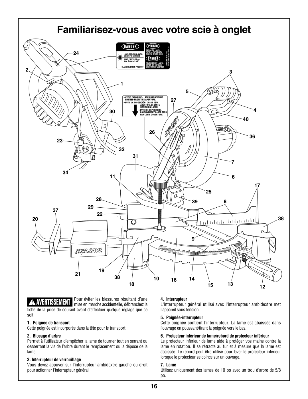 Skil 3800 manual Familiarisez-vous avec votre scie à onglet 