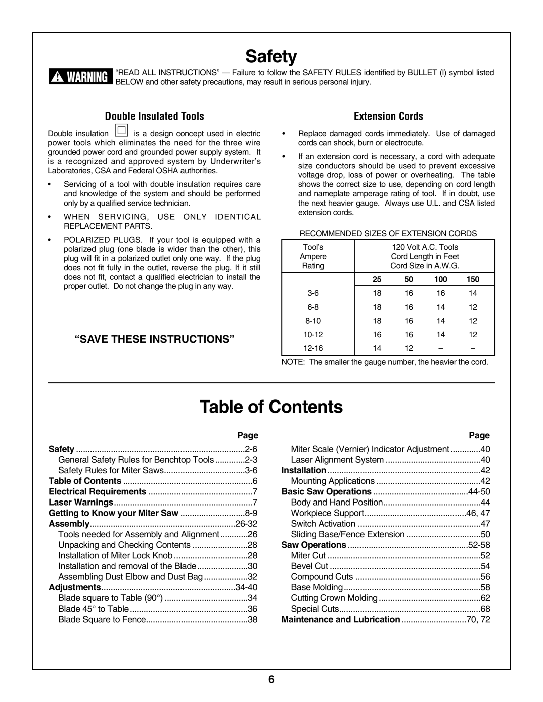 Skil 3800 manual Table of Contents 