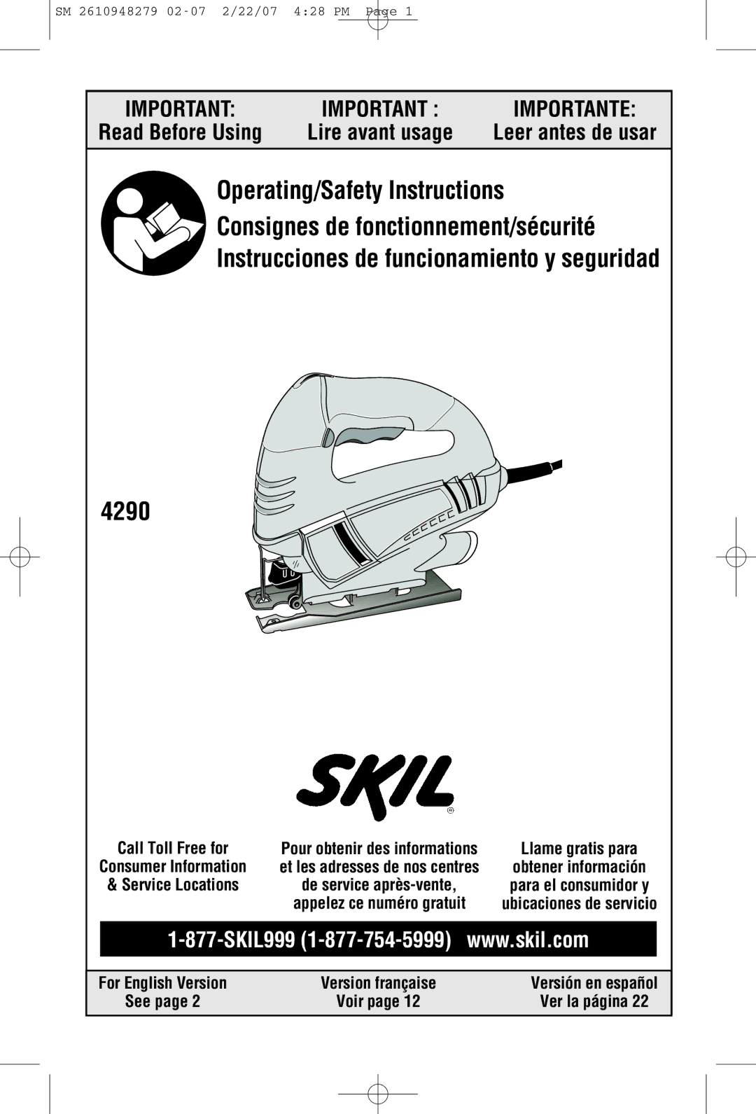 Skil 4290 manual Leer antes de usar, For English Version Version française 