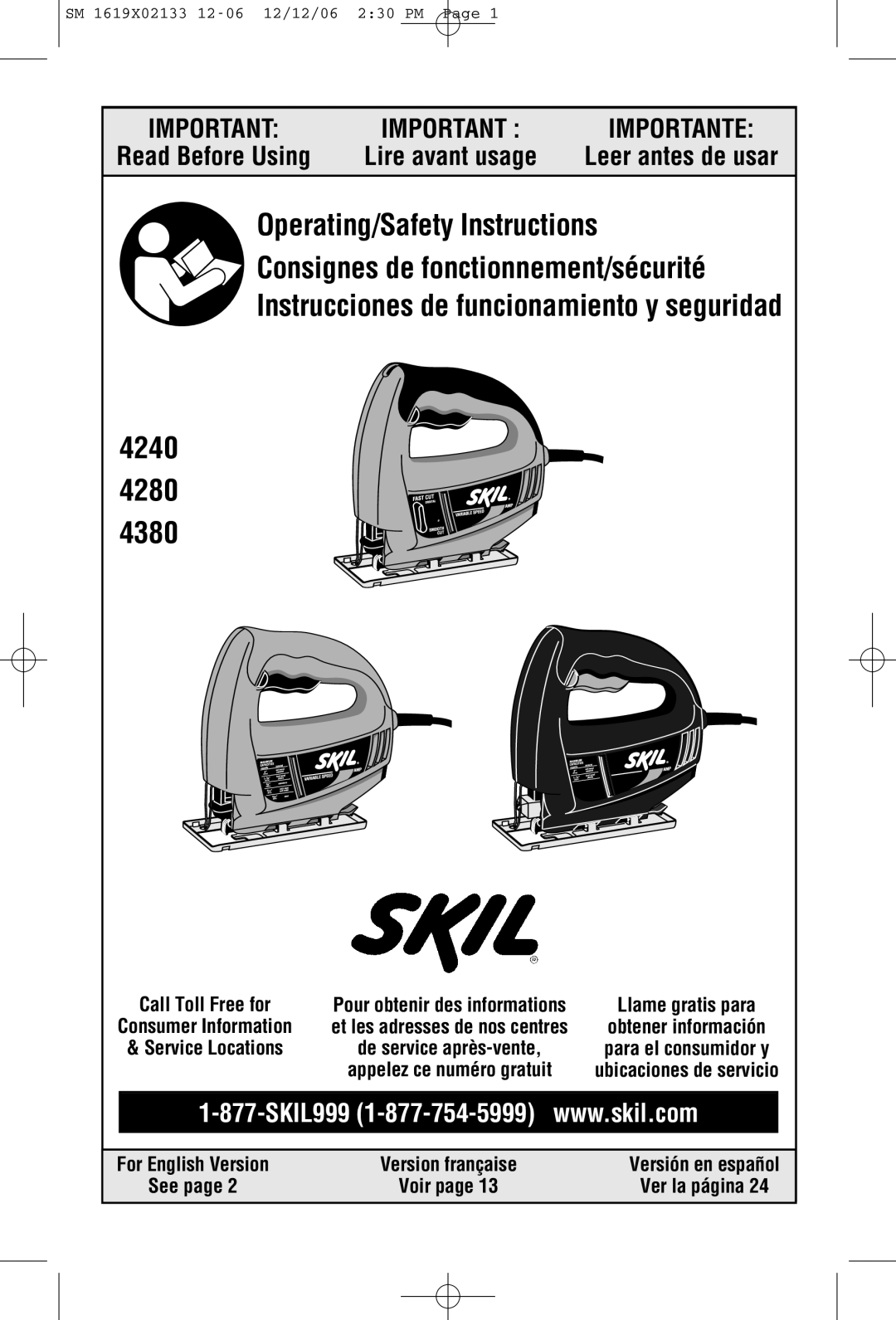 Skil 4240, 4380, 4280 manual Read Before Using 