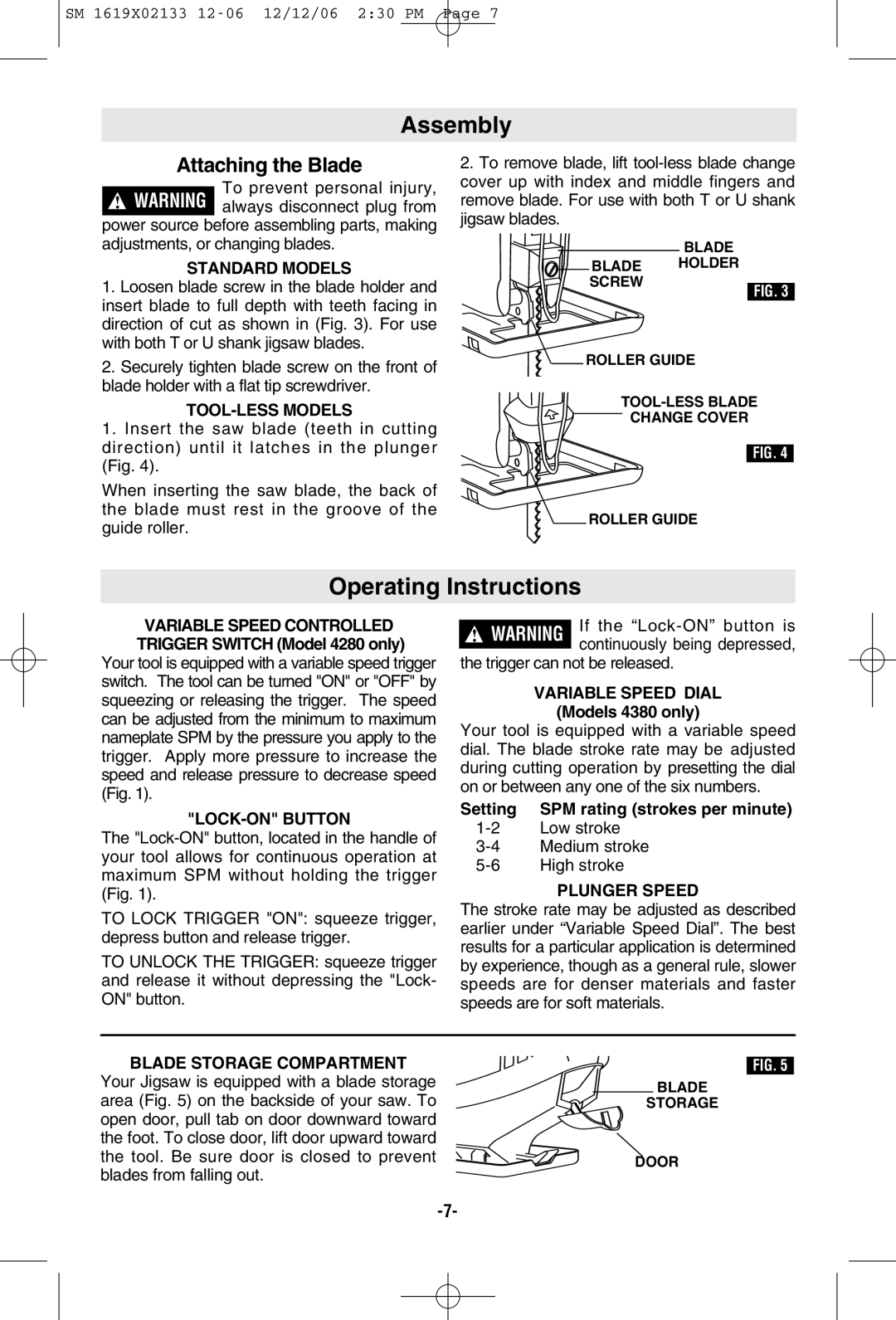 Skil 4240, 4380, 4280 manual Assembly, Operating Instructions 