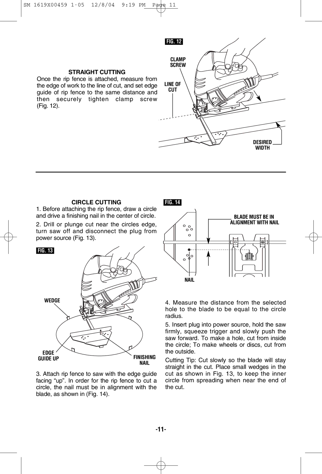 Skil 4390 manual Straight Cutting, Circle Cutting 