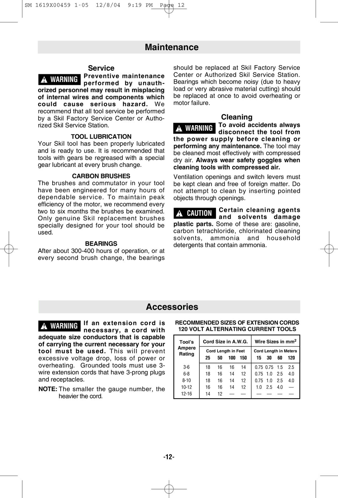 Skil 4390 manual Maintenance, Accessories, Cleaning 