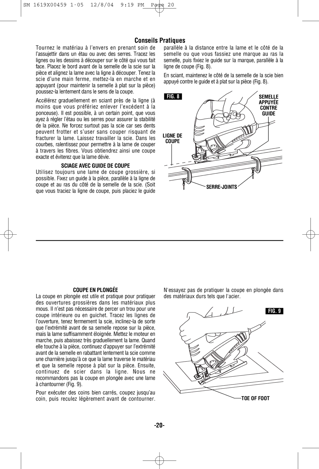 Skil 4390 manual Conseils Pratiques, Sciage Avec Guide DE Coupe, Coupe EN Plongée 