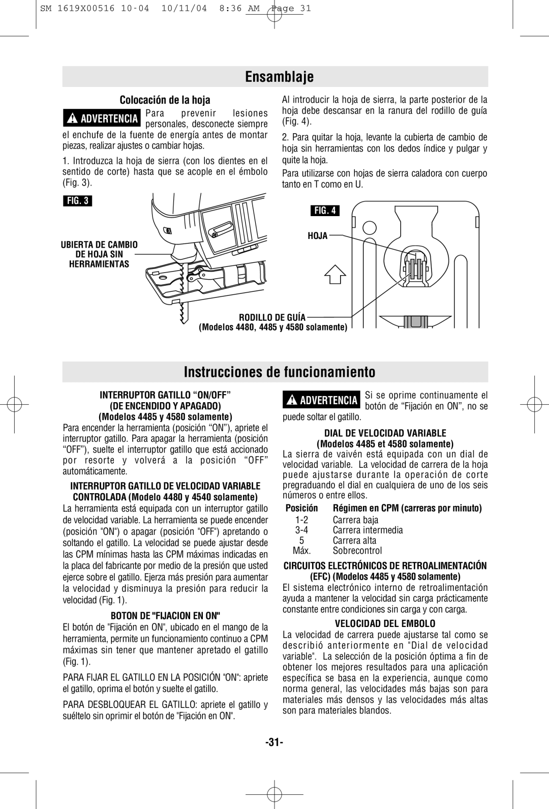 Skil 4485 manual Ensamblaje, Instrucciones de funcionamiento 