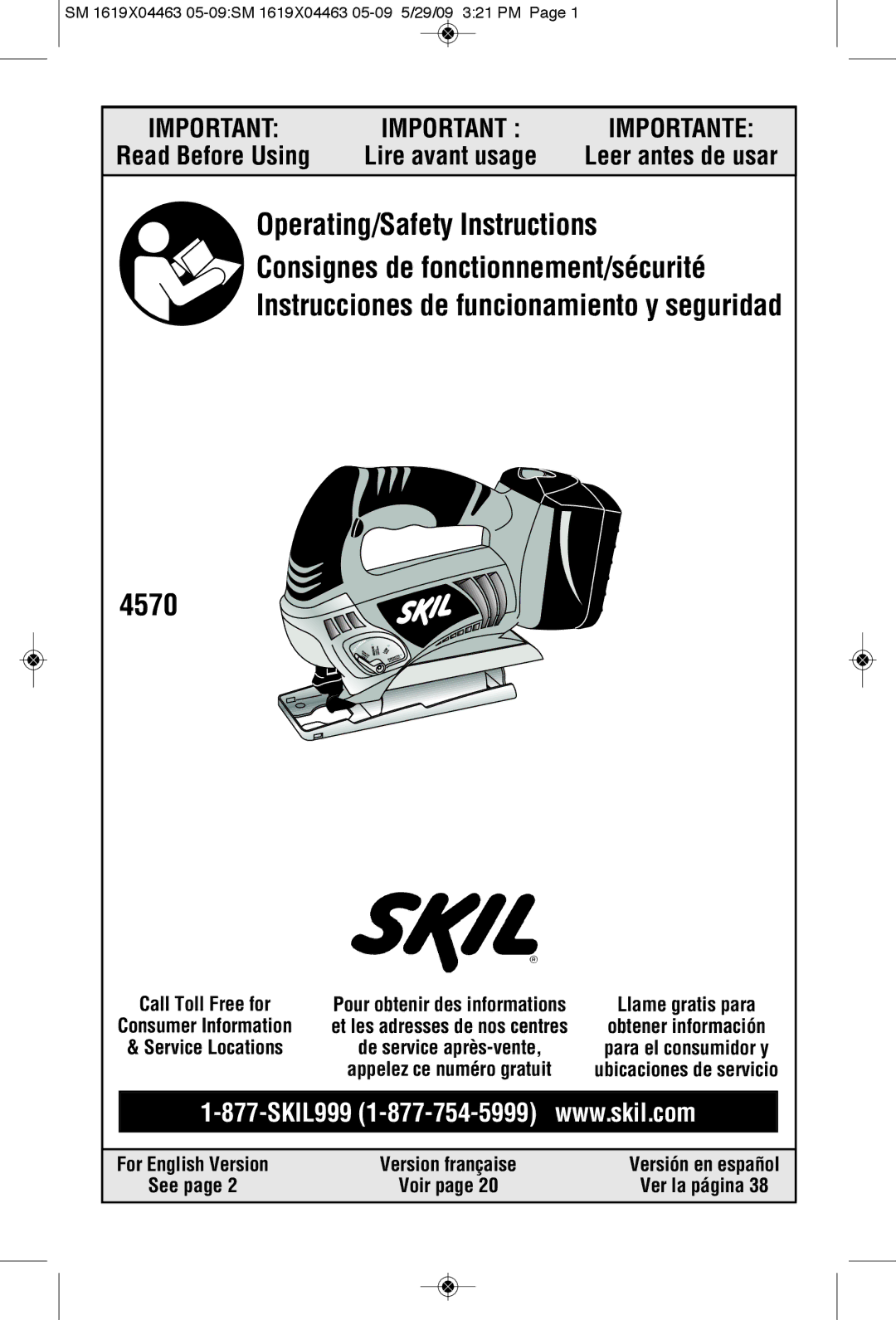 Skil 4570 manual Call Toll Free for, See Voir Ver la página 