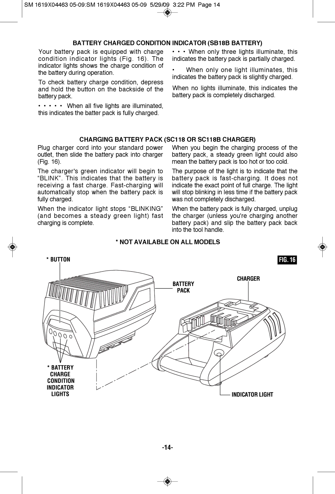 Skil 4570 manual BATTERy Charged Condition Indicator SB18B BATTERy, Charging BATTERy Pack SC118 or SC118B Charger 