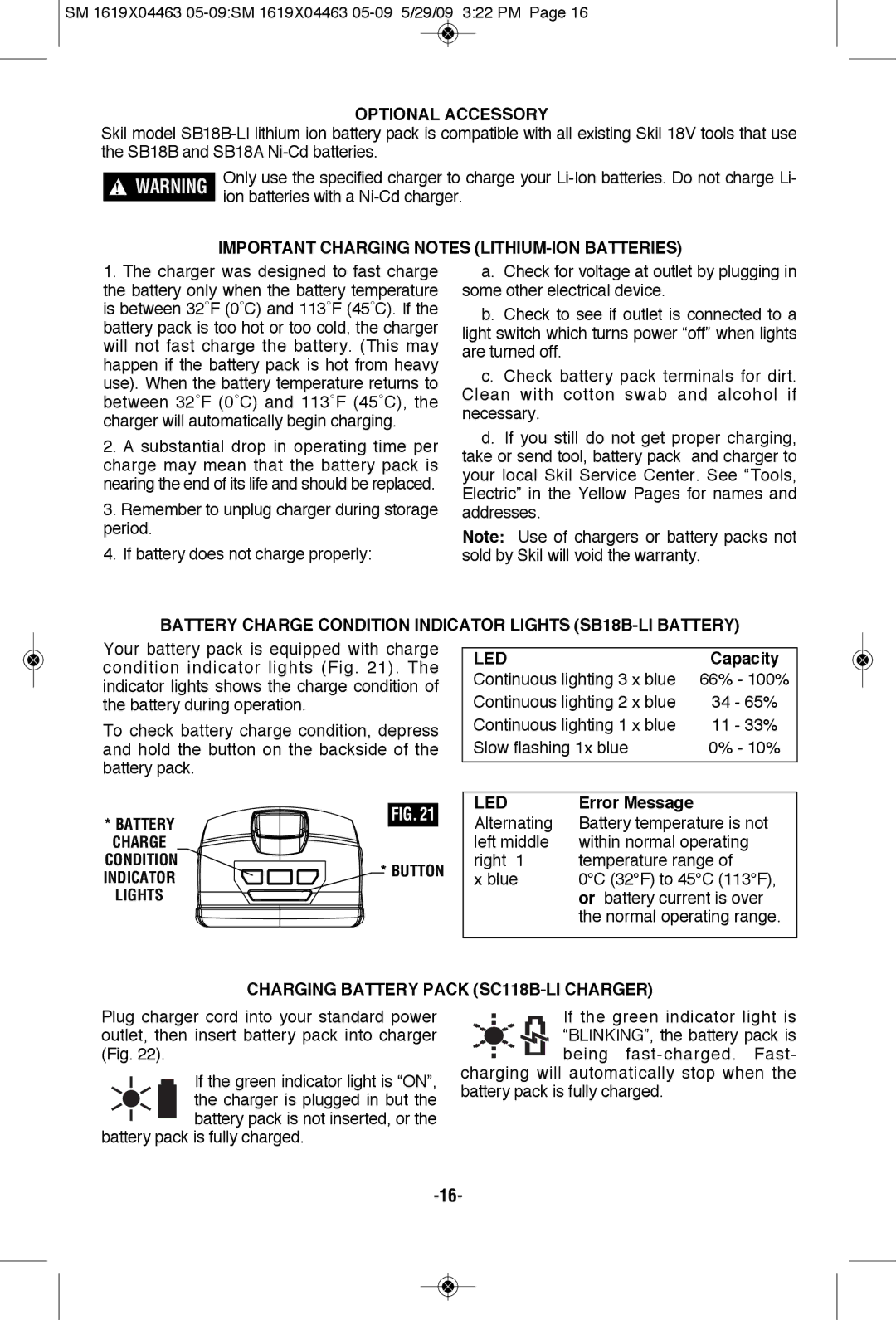 Skil 4570 manual Important Charging Notes LITHIUM-ION Batteries, Lights LED 