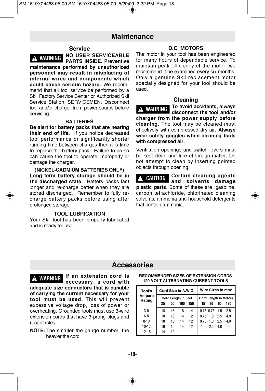 Skil 4570 manual Maintenance, Accessories, Cleaning, Batteries 