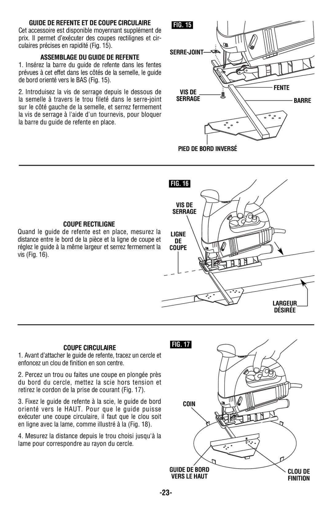 Skil 4480, 4580, 4540 manual Assemblage DU Guide DE Refente, Coupe Rectiligne, Vis Fig, Coupe Circulaire 