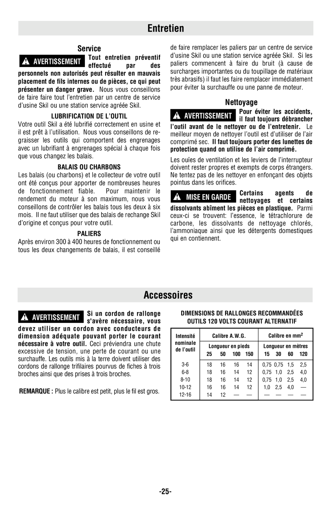 Skil 4540, 4580, 4480 manual Entretien, Accessoires, Nettoyage 