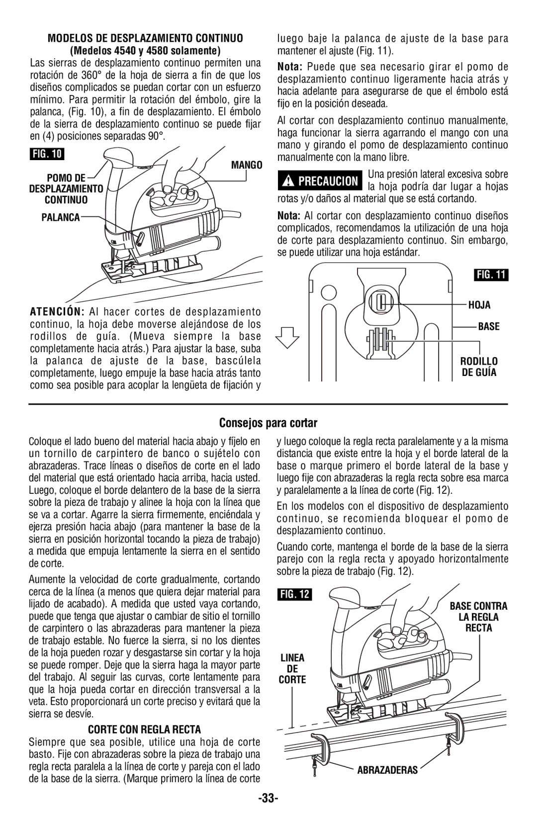 Skil 4480 manual Medelos 4540 y 4580 solamente, Corte CON Regla Recta 