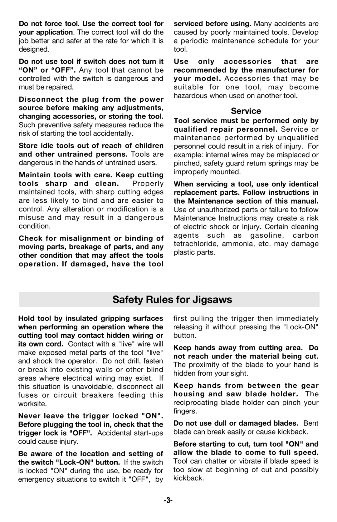 Skil 4680 manual Safety Rules for Jigsaws, Service 