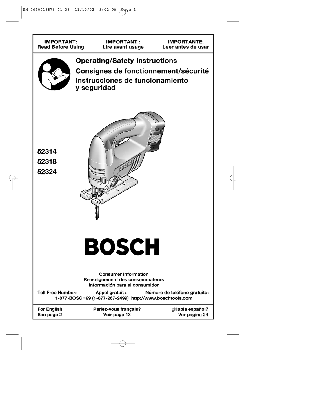 Skil 52318, 52324, 52314 manual Importante 